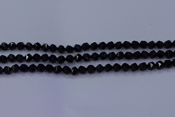 CAG9351 15.5 inches 6mm faceted nuggets black agate beads