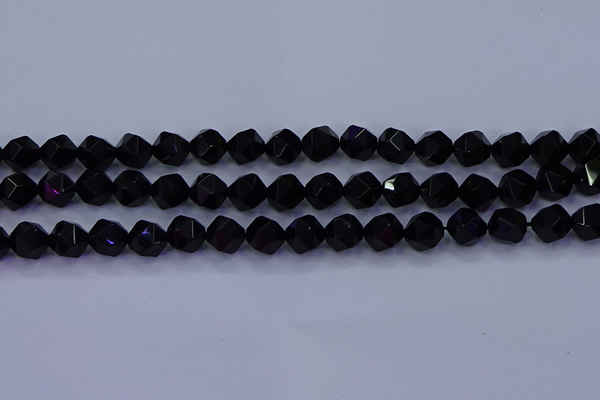 CAG9352 15.5 inches 8mm faceted nuggets black agate beads