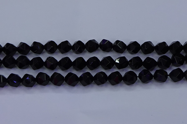 CAG9355 15.5 inches 14mm faceted nuggets black agate beads