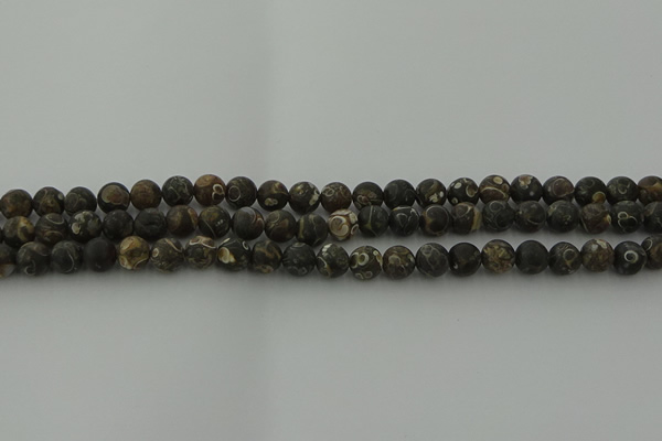 CAG9381 15.5 inches 6mm round matte turritella agate beads