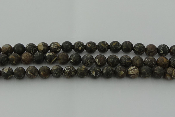 CAG9384 15.5 inches 12mm round matte turritella agate beads