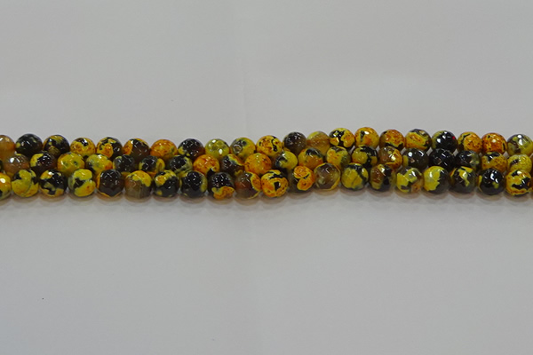 CAG9452 15.5 inches 8mm faceted round fire crackle agate beads