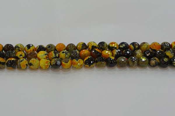 CAG9453 15.5 inches 10mm faceted round fire crackle agate beads