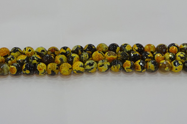 CAG9454 15.5 inches 12mm faceted round fire crackle agate beads