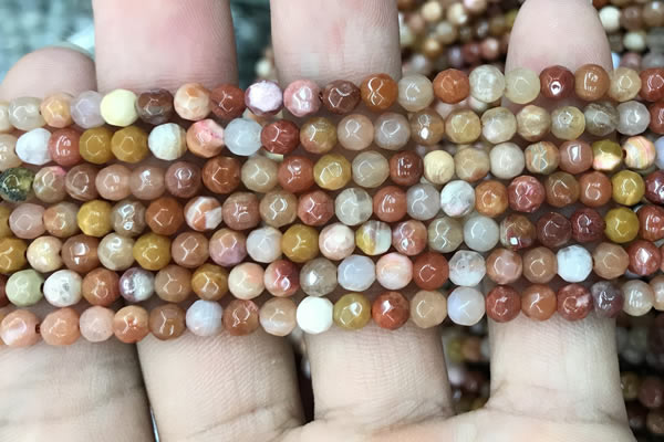 CAG9810 15.5 inches 4mm faceted round wood agate beads wholesale