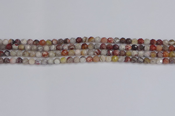 CAG9860 15.5 inches 4mm faceted round Mexican crazy lace agate beads