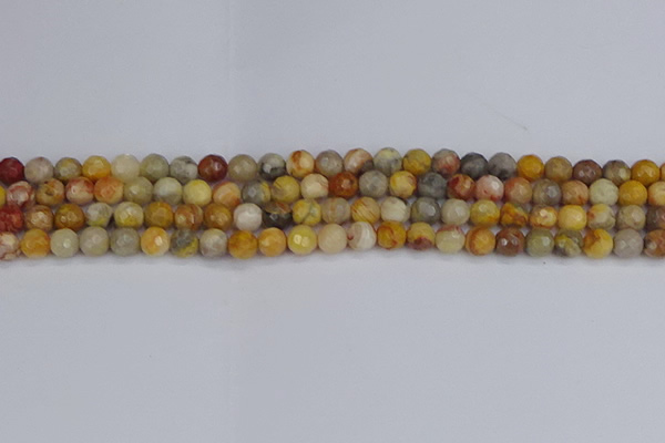 CAG9868 15.5 inches 4mm faceted round yellow crazy lace agate beads