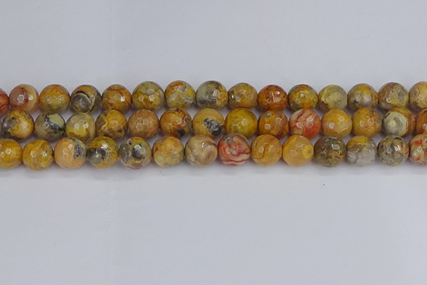 CAG9872 15.5 inches 12mm faceted round yellow crazy lace agate beads