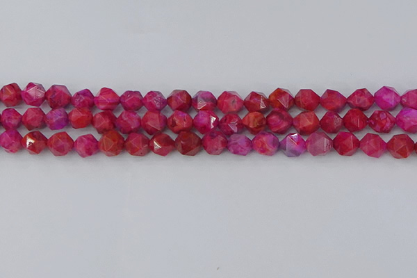 CAG9952 15.5 inches 8mm faceted nuggets fuchsia crazy lace agate beads