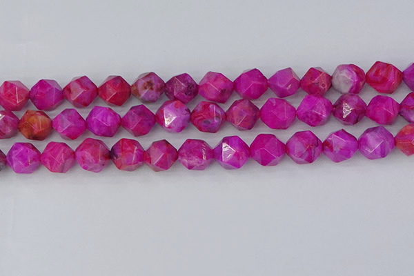 CAG9954 15.5 inches 12mm faceted nuggets fuchsia crazy lace agate beads