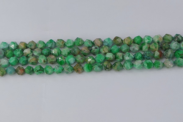 CAG9963 15.5 inches 6mm faceted nuggets green crazy lace agate beads