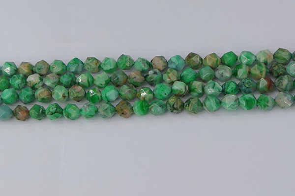 CAG9964 15.5 inches 8mm faceted nuggets green crazy lace agate beads