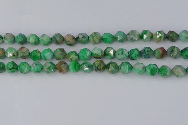 CAG9965 15.5 inches 10mm faceted nuggets green crazy lace agate beads