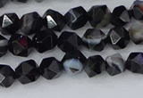 CAG9981 15.5 inches 6mm faceted nuggets black line agate beads