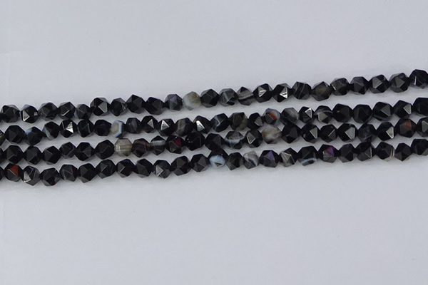 CAG9981 15.5 inches 6mm faceted nuggets black line agate beads