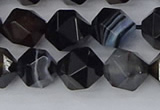 CAG9983 15.5 inches 10mm faceted nuggets black line agate beads