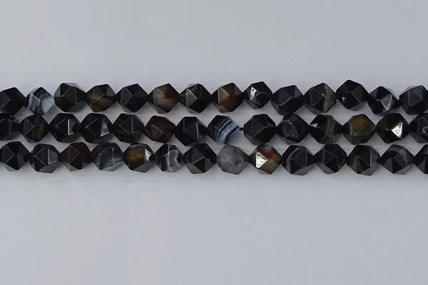 CAG9983 15.5 inches 10mm faceted nuggets black line agate beads