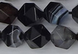 CAG9984 15.5 inches 12mm faceted nuggets black line agate beads