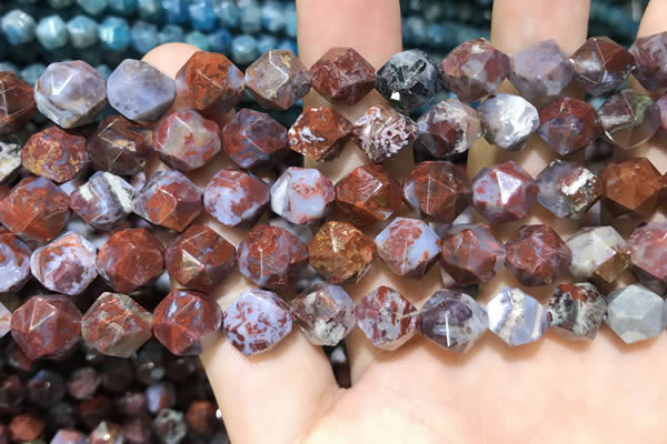 CAG9989 15.5 inches 10mm faceted nuggets red lightning agate beads