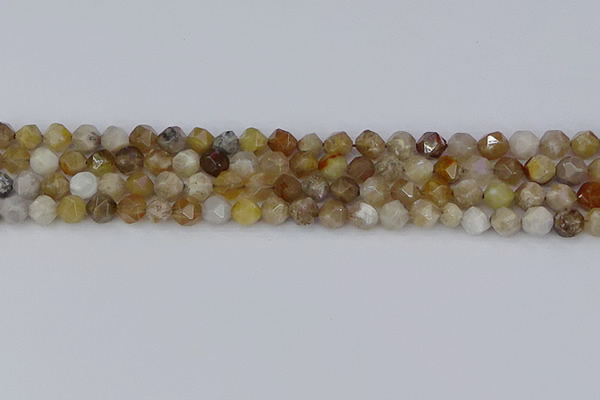 CAG9993 15.5 inches 6mm faceted nuggets ocean fossil agate beads