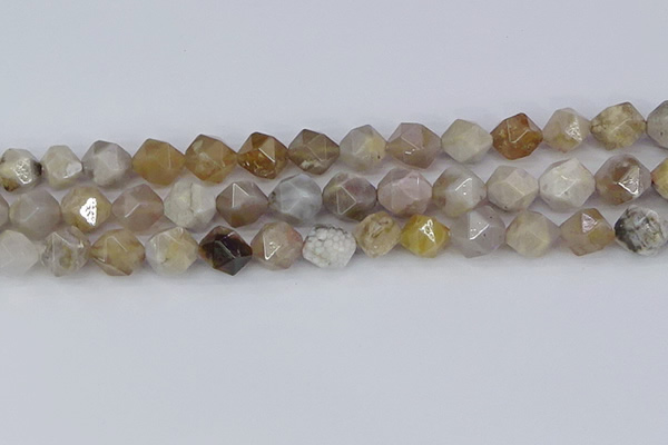 CAG9995 15.5 inches 10mm faceted nuggets ocean fossil agate beads