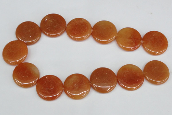 CAJ168 15.5 inches 30mm flat round red aventurine jade beads