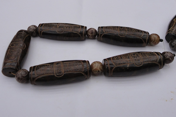 CAL04 14.5 inches 25*60mm carved drum agalmatolite beads