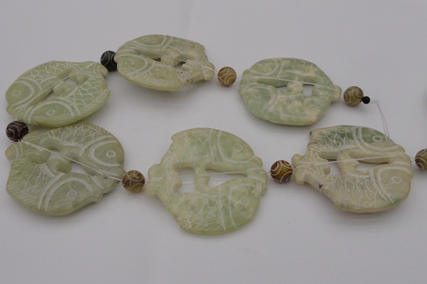 CAL28 14.5 inches 54*56mm carved fish agalmatolite beads