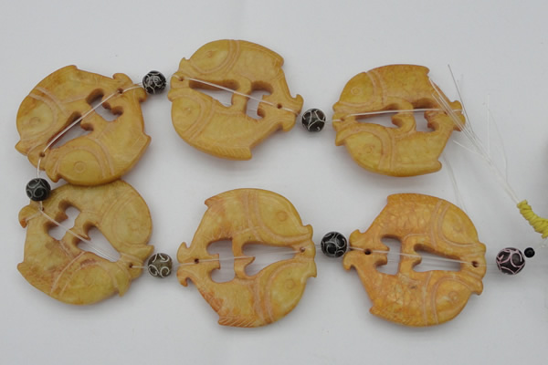 CAL29 14.5 inches 54*56mm carved fish agalmatolite beads