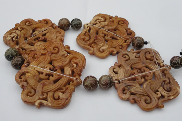 CAL33 14.5 inches 60*70mm carved agalmatolite beads