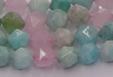 CAM1442 15.5 inches 8mm faceted nuggets amazonite & rose quartz beads