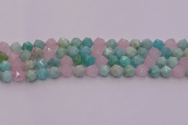 CAM1444 15.5 inches 12mm faceted nuggets amazonite & rose quartz beads