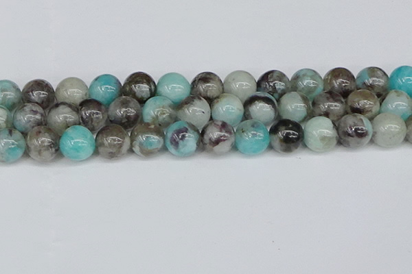 CAM1485 15.5 inches 14mm round Madagascar black amazonite beads