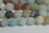 CAM1487 15.5 inches 6mm faceted nuggets matte black amazonite beads