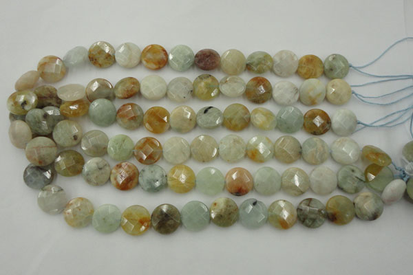 CAQ368 15.5 inches 15mm faceted coin natural aquamarine beads