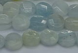 CAQ568 15.5 inches 7mm faceted coin natural aquamarine beads