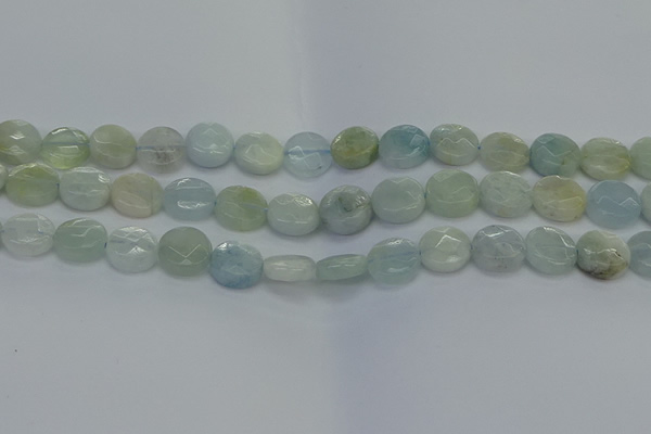 CAQ569 15.5 inches 9mm faceted coin natural aquamarine beads