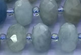 CAQ965 15 inches 6*10mm faceted rondelle aquamarine beads