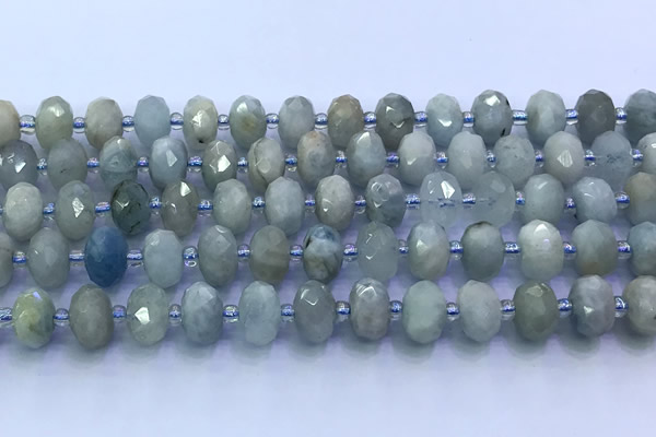 CAQ965 15 inches 6*10mm faceted rondelle aquamarine beads