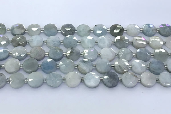 CAQ966 15 inches 10mm faceted coin aquamarine beads