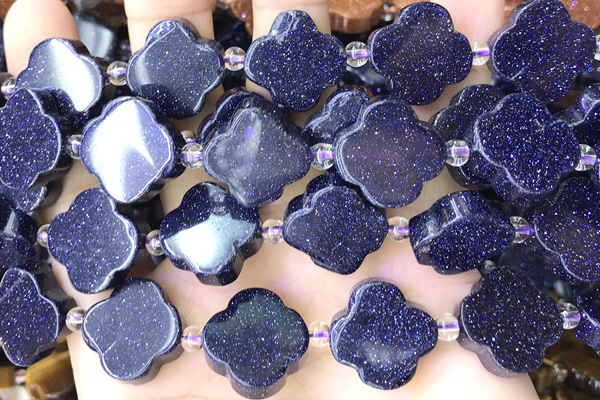 CARV06 15 inches 17mm – 18mm carved flower blue goldstone beads