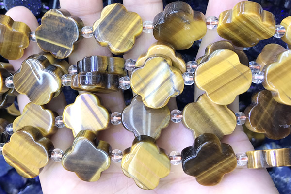 CARV09 15 inches 17mm – 18mm carved flower yellow tiger eye beads