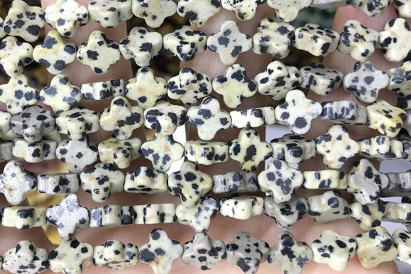 CARV22 15 inches 8mm carved flower dalmatian jasper gemstone beads