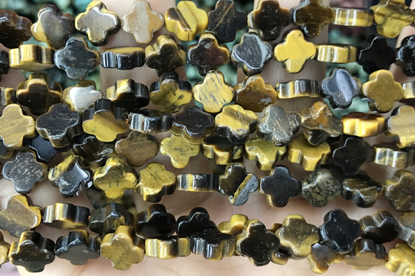 CARV36 15 inches 8mm carved flower yellow tiger eye beads