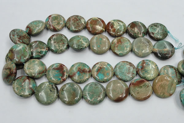 CAT07 15.5 inches 25mm flat round natural aqua terra jasper beads