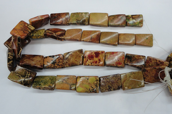 CAT148 18*25mm twisted rectangle dyed natural aqua terra jasper beads