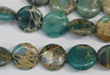 CAT5030 15.5 inches 14mm flat round natural aqua terra jasper beads