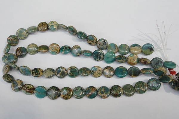 CAT5030 15.5 inches 14mm flat round natural aqua terra jasper beads