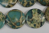 CAT5032 15.5 inches 22mm flat round natural aqua terra jasper beads