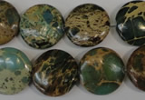 CAT5034 15.5 inches 18mm flat round natural aqua terra jasper beads